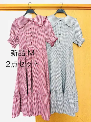 아오키 미사코 시마무라 콜라보 원피스 깅엄 체크 세트 쌍둥이