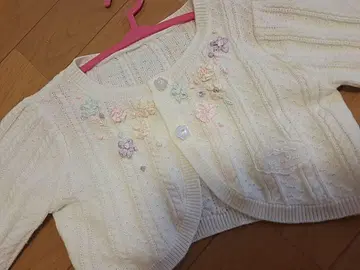 메조피아노/아이보리 꽃무늬 자수 니트 가디건