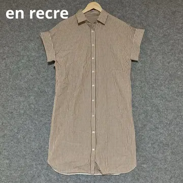 en recre 반팔 셔츠 원피스 브라운 & 화이트 스트라이프