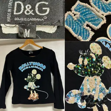 D&G 미키 Disney 비즈 스팽글 스트레치 긴팔 티셔츠 M