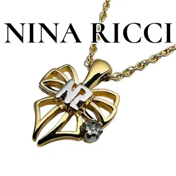[컨디션 최상] NINA RICCI 목걸이 골드 리본 스톤 로고