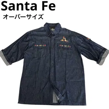 오버 사이즈 Santa Fe 산타페 5분 소매 데님 자수 로고 셔츠