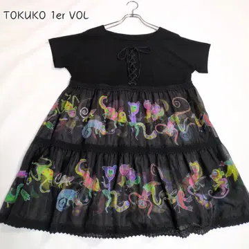 새상품급 TOKUKO 1er VOL 튜닉 시스루 마다가스카르 동물 패턴