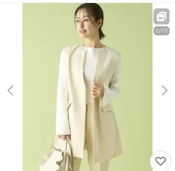 셀포드 린넨 라이크 펄 넥 롱 베스트 베이지