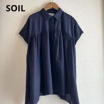 소일 코튼 보일 폴리 셀비지 개더 셔츠 프렌치 슬리브 네이비