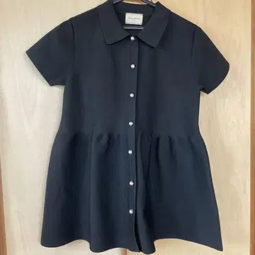 UNITED ARROWS 반팔 셔츠 블랙 카라 부착 플레어 펄