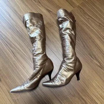 ANNA SUI 브론즈 가죽 롱 부츠 높은 힐