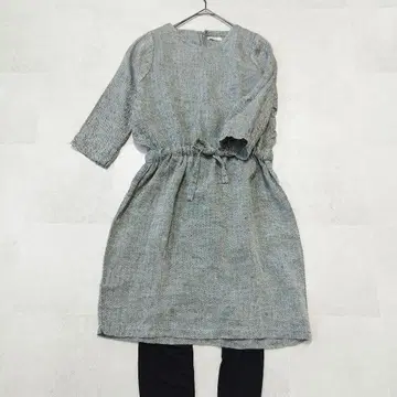 fog linen work 린넨 100% 무릎 기장 원피스 헤링본