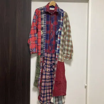 멀티 컬러 체크 무늬 셔츠 원피스