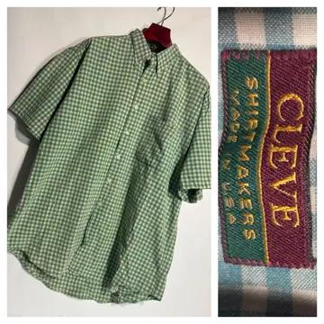 90's 빈티지 CLEVE USA 제 깅엄 체크 패턴 BD 셔츠 L 그린