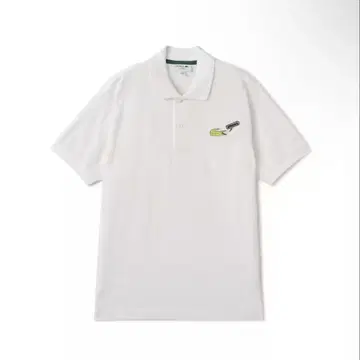 LACOSTE 화이트 피케 셔츠 Atmos 자수