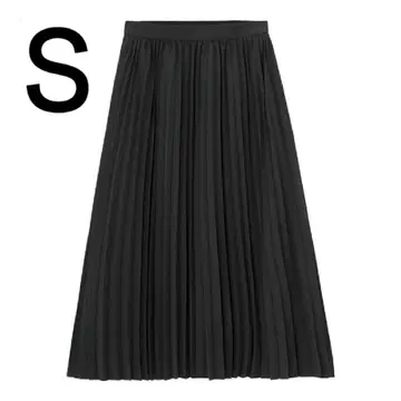 새상품 GU WOMEN 플리츠 미디 스커트 블랙 S