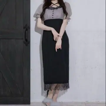 pium 레이스 도킹 타이트 롱 원피스 그레이