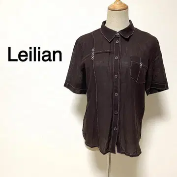 Leilian 브라운 컬러 린넨 100% 반팔 셔츠