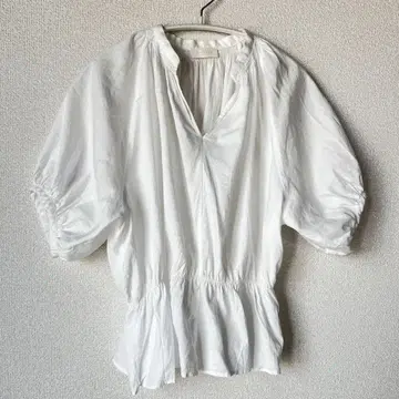 Ballsey 셔링 블라우스 시어 셔츠 화이트 퍼프 슬리브