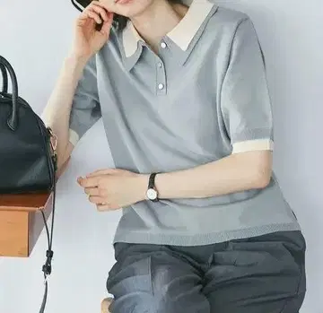 레이어드 스타일 니트 피케 셔츠