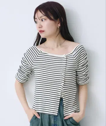 Kastane 오프숄더 골지 5부 소매 티셔츠
