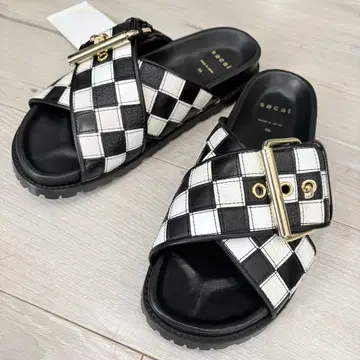 [ Sacai ] 레어 체크 무늬 크로스 스트랩 샌들 36 정가 6만