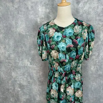 USA WHIRLAWAY 꽃무늬 보타니컬 무늬 퍼프 슬리브 원피스