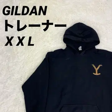 블랙 후드 부착 후드티 Y 로고 GILDAN 남녀 공용