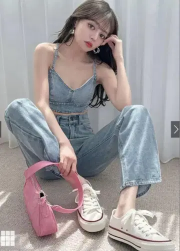 GRL 패드 뷔스티에, 플레어 팬츠, 데님 셋업 미사용 새상품