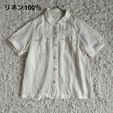 린넨 100% 블라우스 화이트 반팔 셔츠 사파리풍 캐주얼 린넨 100%