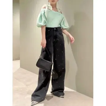 릴리 브라운 Lily Brown 하트 비쥬 와이드 데님 팬츠 블랙