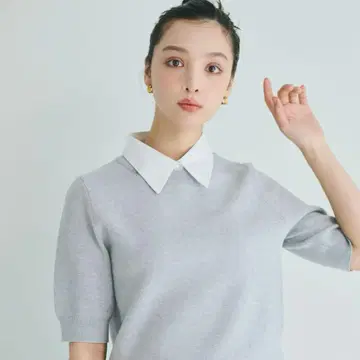 베이스먼트 카라 부착 반팔 니트 2way