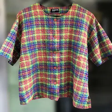 MISSONI 컬러풀 체크 반팔 셔츠 L 사이즈 새상품급