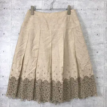 CURASTYLE 구제 꽃무늬 자수 레이스 절개 플리츠 플레어 스커트