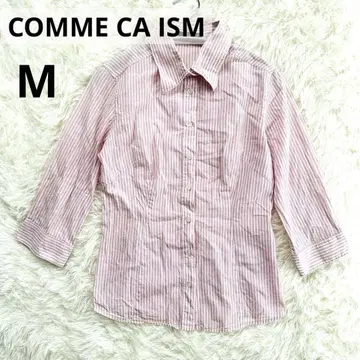 새상품급 COMME CA ISM 라메 믹스 스트라이프 셔츠 코튼 100%