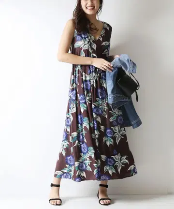 Spick&Span 오오바나 프린트 원피스 브라운 레이온 100%