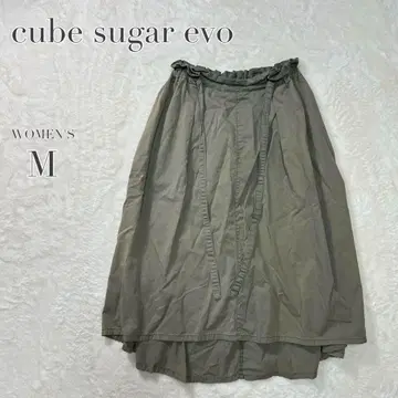 큐브 슈가 에보 플레어 스커트 밀리터리 허리밴딩 리본 캐주얼
