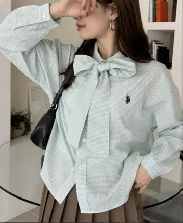 U.S. POLO ASSN 보타이 셔츠 블라우스 체크 블루
