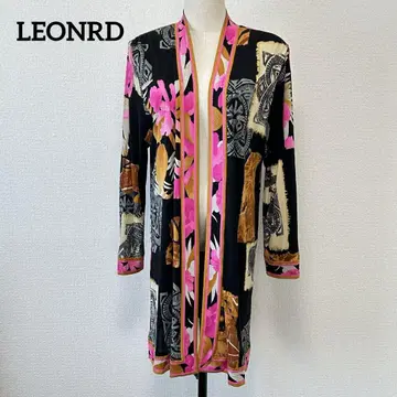 LEONARD 롱 가디건 트림 실크100% 저지 미카도