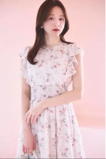 토코 클로젯 링 레이스 허리 셔링 플라워 프린트 원피스