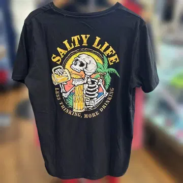 Salty Life 블랙 티셔츠 L 맥주 스컬
