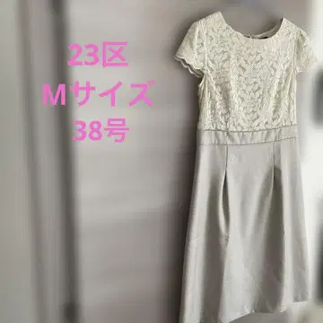23구 반팔 레이스 무릎 기장 원피스 아이보리