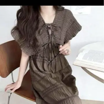 mily bilet 플레어 원피스 롱 브라운 L
