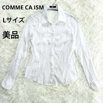 새상품급 COMME CA ISM 개더 셔츠 블라우스 스트라이프 고급