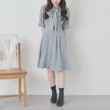 레이스업 원피스 그레이 반팔