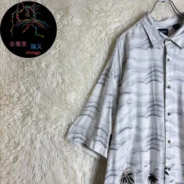 2XL 알로하 셔츠 남국 섬 야자수 보태니컬 하늘 구름 빅사이즈