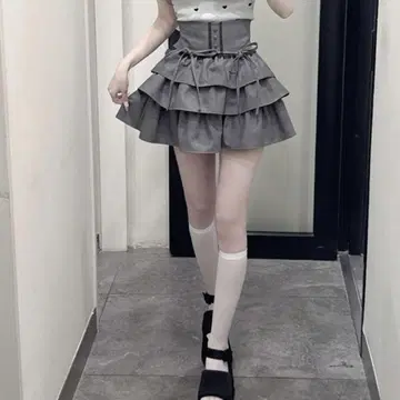 미셸 마카롱 티어드 프릴 스커트 프리 사이즈 그레이