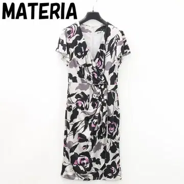B7524 MATERIA 마테리아 올 패턴 드레이프 반팔 원피스 38
