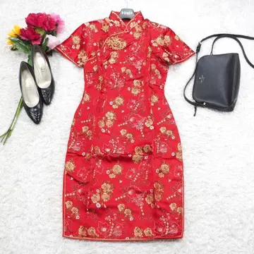 G7229 Vintage 빈티지 차이나 드레스 원피스 빨간색 베이지