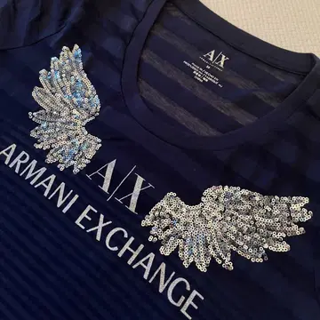 미사용 새상품 Armani Exchange 네이비 보더 시스루 티셔츠