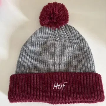HUF 폼폼 포함 니트 모자 그레이 x 버건디