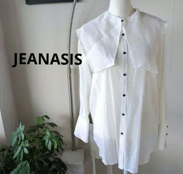 JEANASIS 자카드 빅 카라 시어 블라우스 스트레치 있음 기장 긺