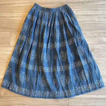 45R 45rpm 쪽빛 카디 블록 줄무늬 플라워 스커트