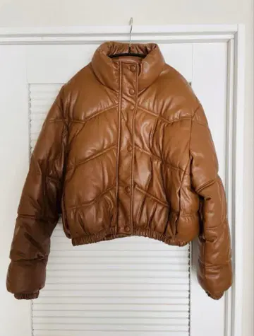 ZARA 다운 자켓 카멜 인조 가죽